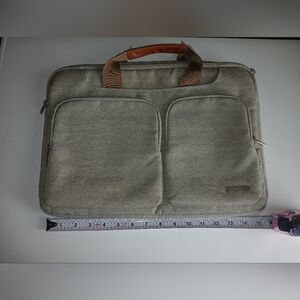 Lacdo Laptop Case Carrier Messenger Bag Light Gray Brown Trim